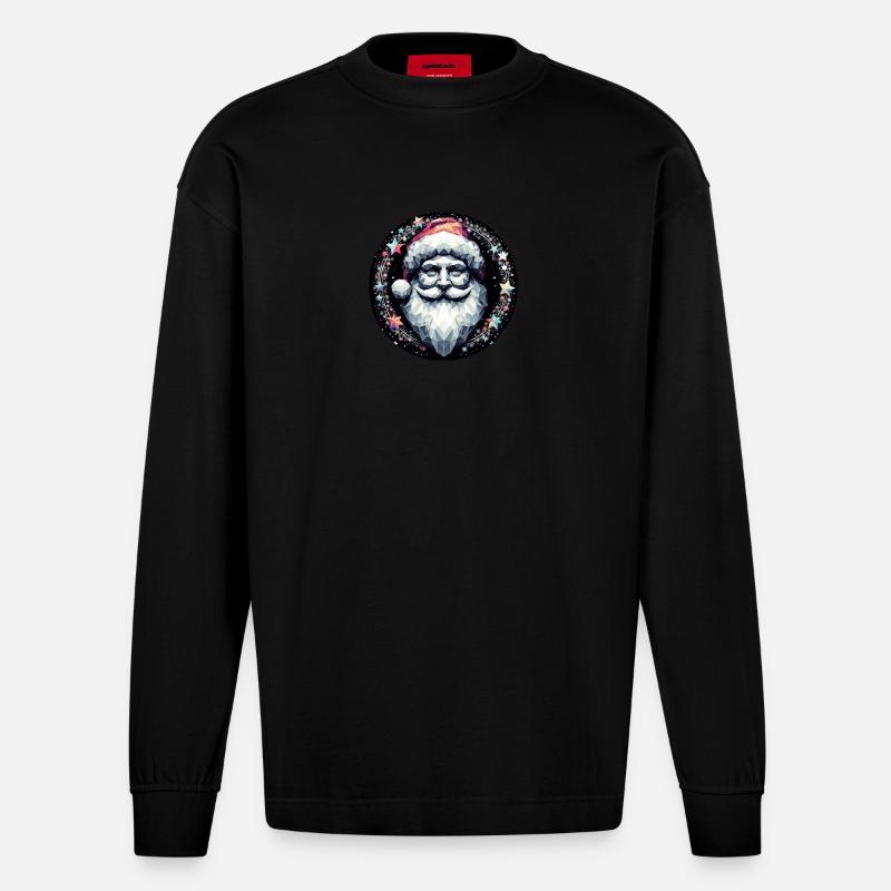 Weihnachtsmann Kopf in Kranz hell - Heavyweight Oversized Organic Langarmshirt Made in EU - SOLID BLACK