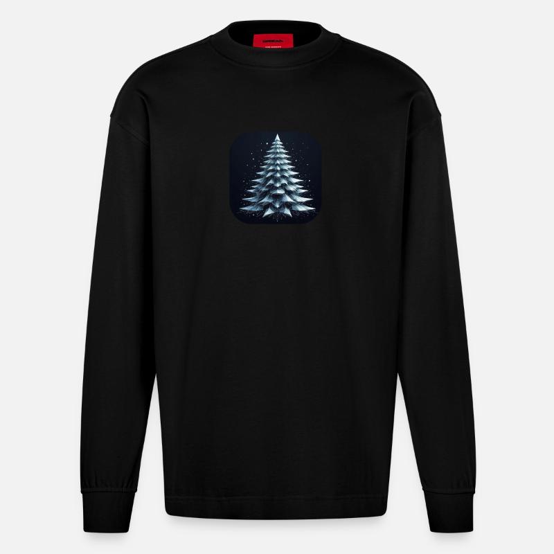Weihnachtsbaum Tannenbaum Polygone Grün - Heavyweight Oversized Organic Langarmshirt Made in EU - SOLID BLACK