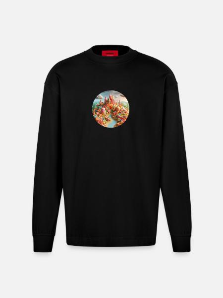 Candy World Landschaft bunt Animation - Heavyweight Oversized Organic Langarmshirt Made in EU - SOLID BLACK