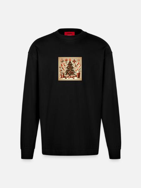 Weihnachts Design 1 - Heavyweight Oversized Organic Langarmshirt Made in EU - SOLID BLACK