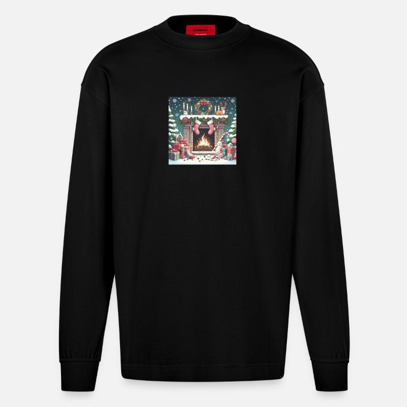 Weihnachts Design 4 - Heavyweight Oversized Organic Langarmshirt Made in EU - SOLID BLACK