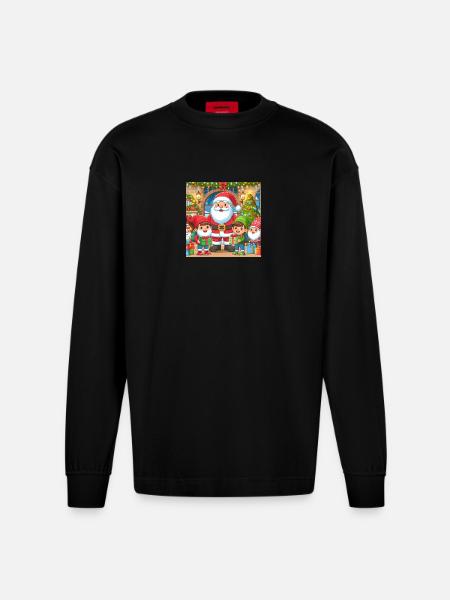 Christmas Design 10 - Heavyweight Oversized Organic Longsleeve Shirt Made in EU - SOLID BLACK