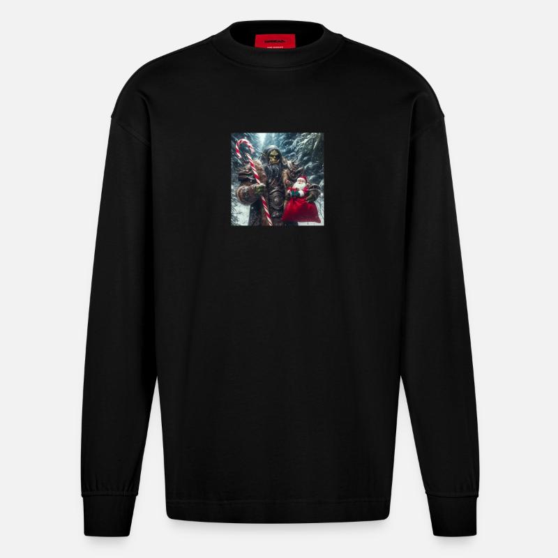 Noël Orc 2 - Manches longues bio épais oversize fabriqué en UE - SOLID BLACK