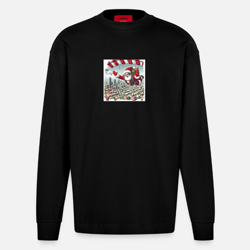 Weihnachts Design 13 - Heavyweight Oversized Organic Langarmshirt Made in EU - SOLID BLACK
