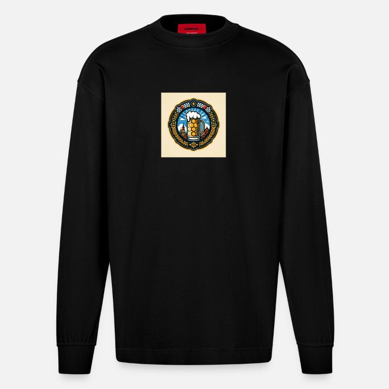 Bier Logo 2 - Heavyweight Oversized Organic Langarmshirt Made in EU - SOLID BLACK
