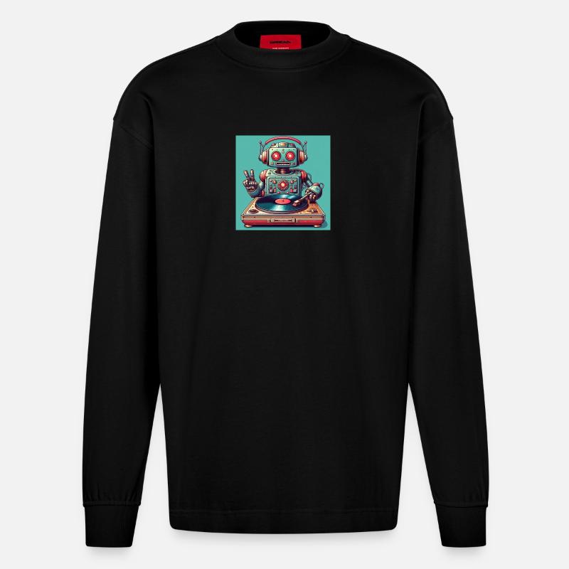 Robotic Vinyl Turntable - Heavyweight Oversized Organic Longsleeve Shirt Made in EU - SOLID BLACK