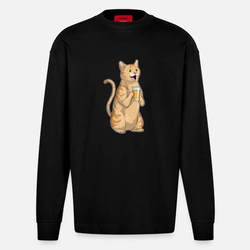 Katze Saft - Heavyweight Oversized Organic Langarmshirt Made in EU - SOLID BLACK
