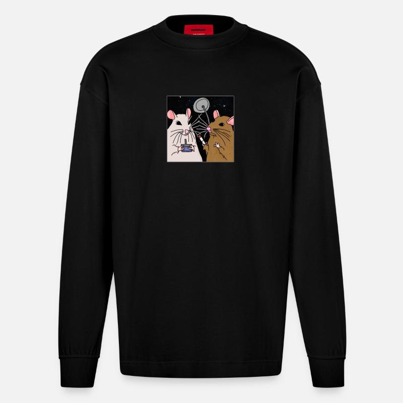 Fumer des rats dans l’espace. - Manches longues bio épais oversize fabriqué en UE - SOLID BLACK