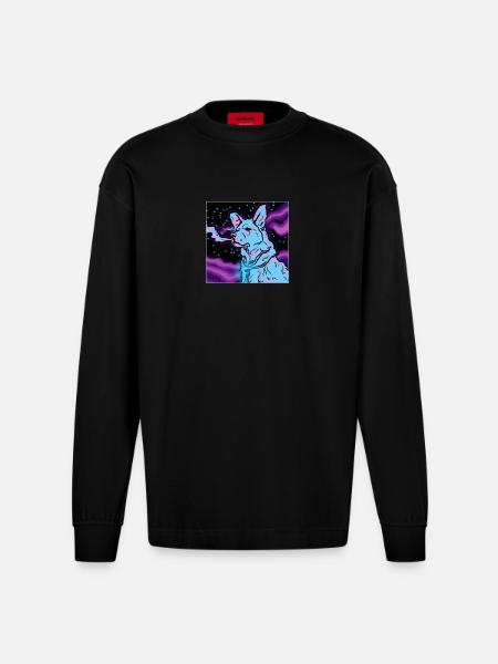 Vaping dog in space. - Heavyweight Oversized Organic Longsleeve Shirt Made in EU - SOLID BLACK