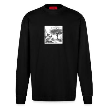Femme buvant du café et lisant un livre - Manches longues bio épais oversize fabriqué en UE - SOLID BLACK - Devant