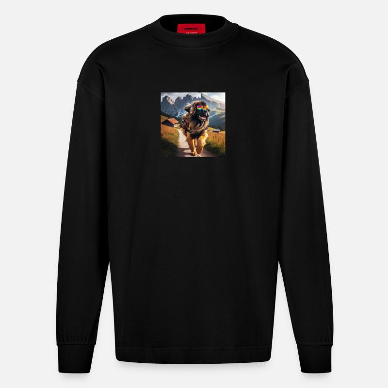 Leonberger Kunst - Heavyweight Oversized Organic Langarmshirt Made in EU - SOLID BLACK