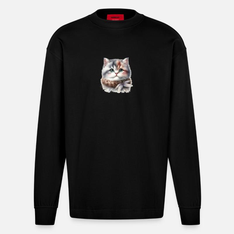 Chat mignon - Manches longues bio épais oversize fabriqué en UE - SOLID BLACK