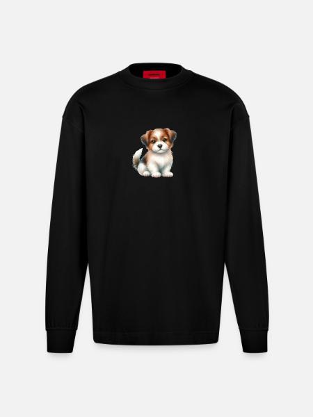 Chien mignon - Manches longues bio épais oversize fabriqué en UE - SOLID BLACK