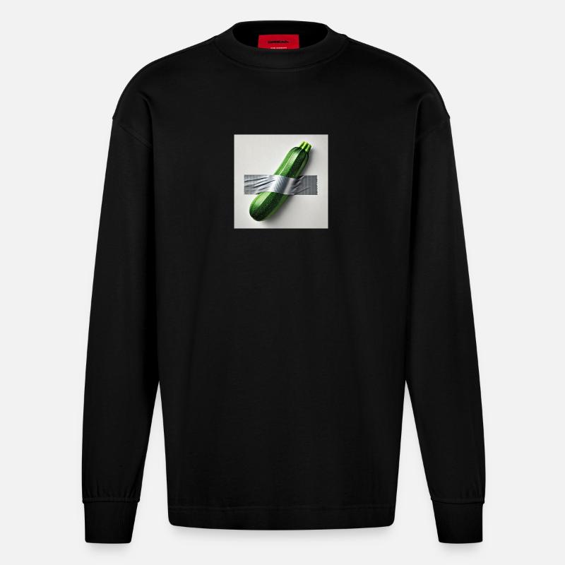 Courgettes encadrées par un ruban - Manches longues bio épais oversize fabriqué en UE - SOLID BLACK