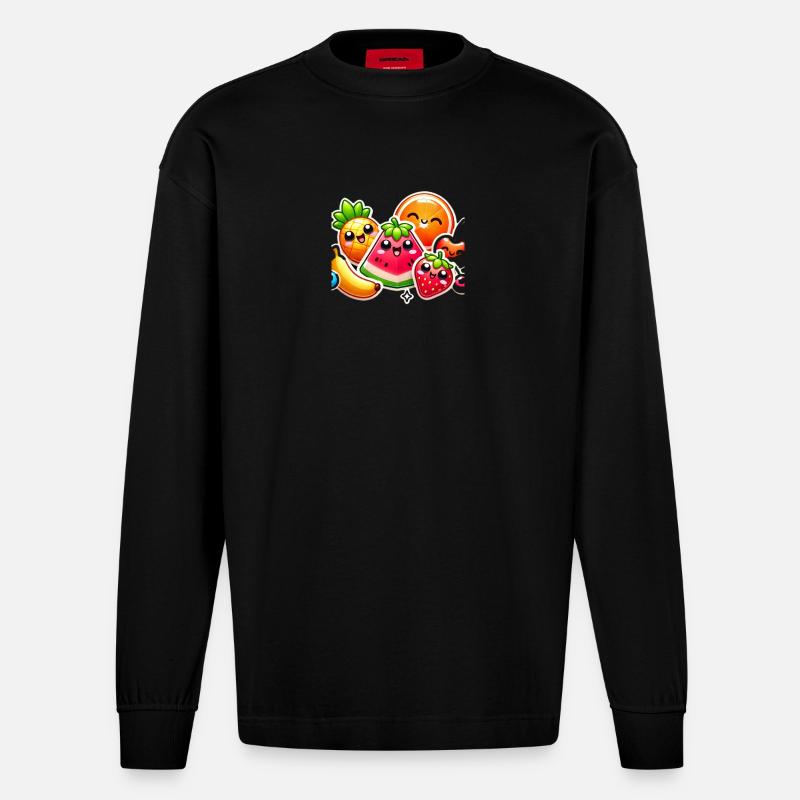 Farbenfroher Obstparty-Stil - Heavyweight Oversized Organic Langarmshirt Made in EU - SOLID BLACK