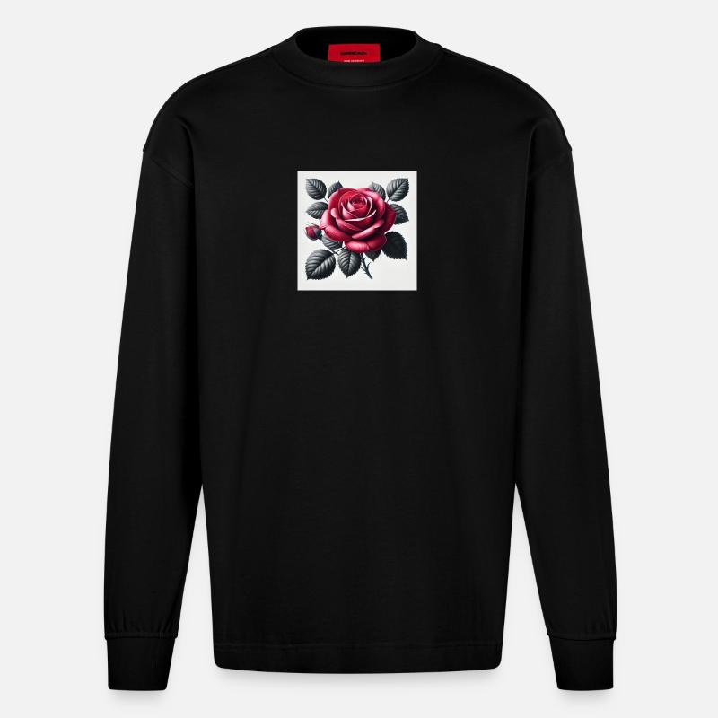 Rote Rose - Heavyweight Oversized Organic Langarmshirt Made in EU - SOLID BLACK