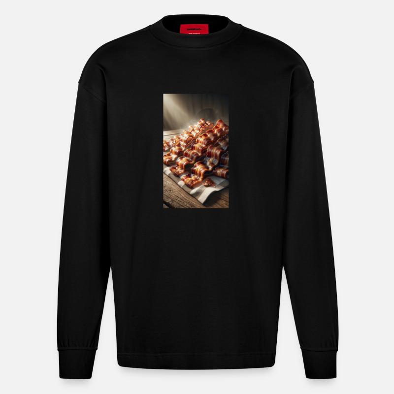 Bacon is good - Heavyweight Oversized Organic Longsleeve Shirt Made in EU - SOLID BLACK