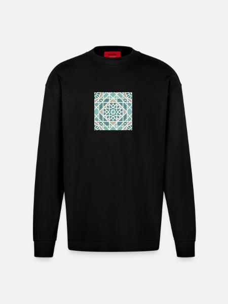 Geometrisches Mandala Muster - Heavyweight Oversized Organic Langarmshirt Made in EU - SOLID BLACK