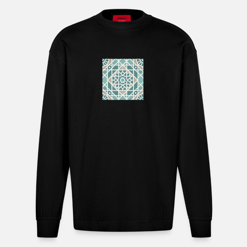 Geometrisches Mandala Muster - Heavyweight Oversized Organic Langarmshirt Made in EU - SOLID BLACK