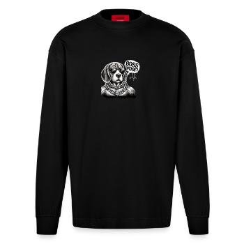 Bosswoof Gold Necklace Dog - Heavyweight Oversized Organic Longsleeve Shirt Made in EU - SOLID BLACK - Front