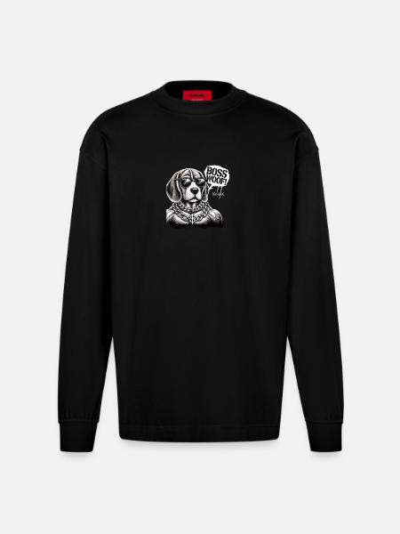 Bosswoof Gold Necklace Dog - Heavyweight Oversized Organic Longsleeve Shirt Made in EU - SOLID BLACK
