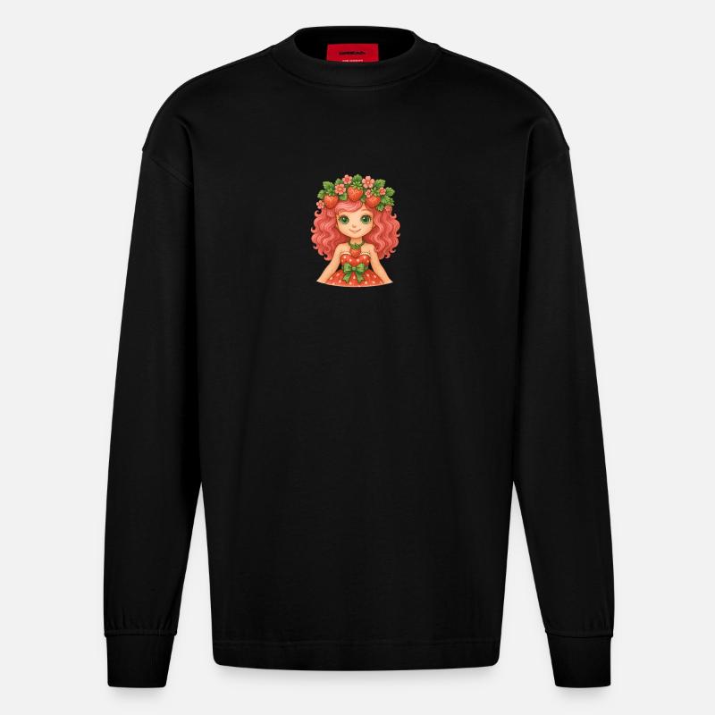 Erdbeermädchen-Power! 🍓 - Heavyweight Oversized Organic Langarmshirt Made in EU - SOLID BLACK