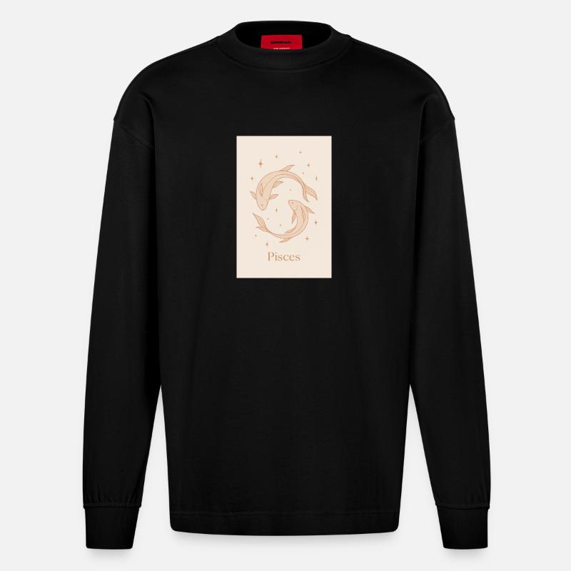 Fische - Heavyweight Oversized Organic Langarmshirt Made in EU - SOLID BLACK