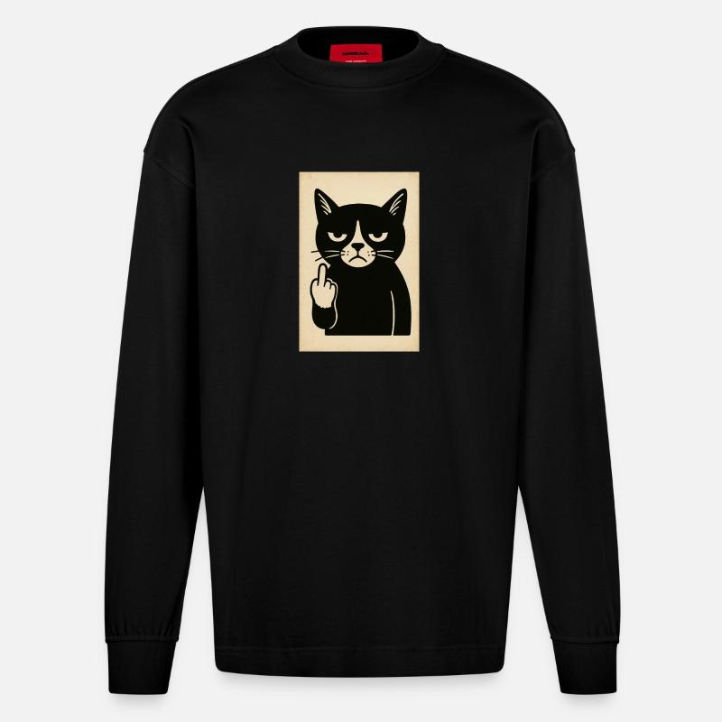 Mürrisch Kätzchen - Heavyweight Oversized Organic Langarmshirt Made in EU - SOLID BLACK