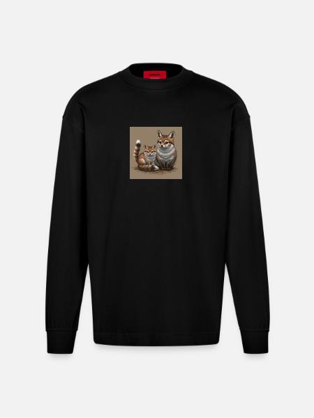 Verspielte Fuchs-Mutter und Kind - Heavyweight Oversized Organic Langarmshirt Made in EU - SOLID BLACK