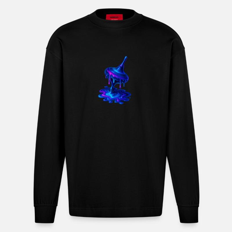 Schmelzender Kreisel Blau Lila - Heavyweight Oversized Organic Langarmshirt Made in EU - SOLID BLACK