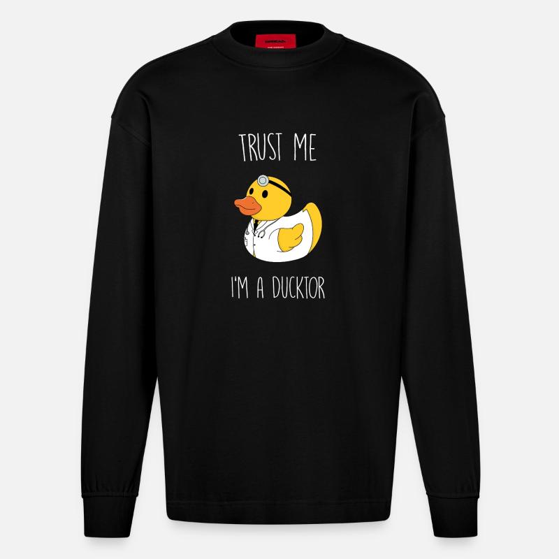 Trust me I'm a Ducktor - Heavyweight Oversized Organic Langarmshirt Made in EU - SOLID BLACK