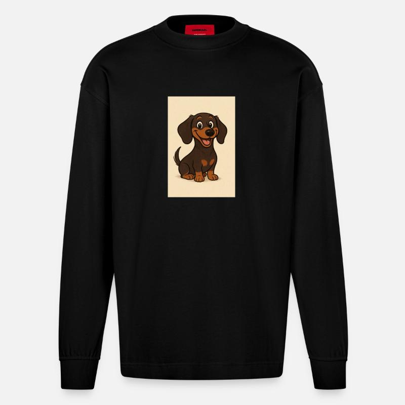 Glücklicher Dackel - Heavyweight Oversized Organic Langarmshirt Made in EU - SOLID BLACK