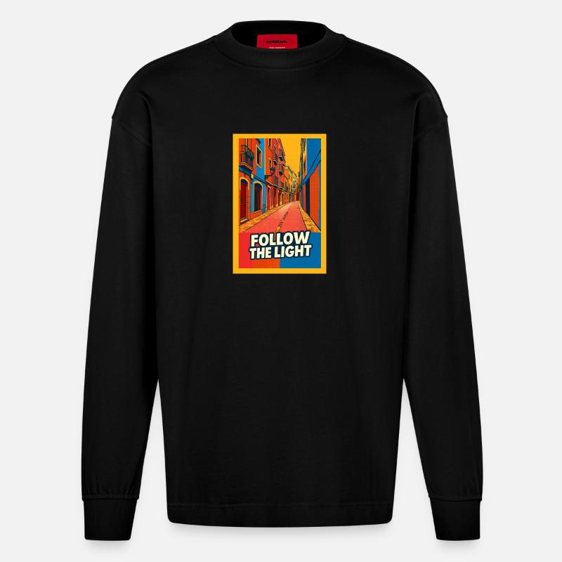 Follow the Light Straßenpop - Heavyweight Oversized Organic Langarmshirt Made in EU - SOLID BLACK