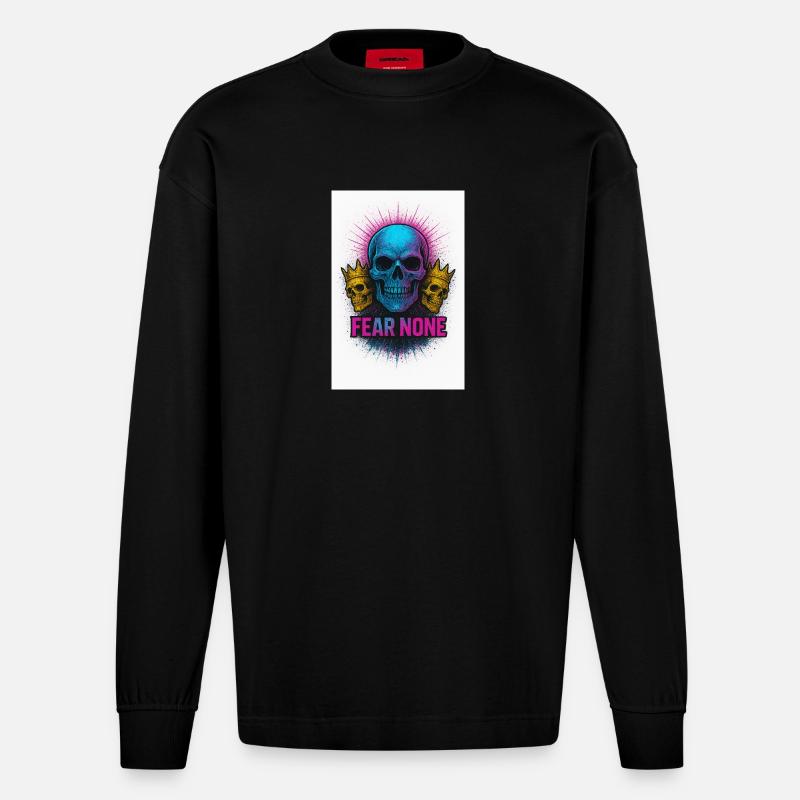 Kühner Schädel mit Kronen Tintendesign - Heavyweight Oversized Organic Langarmshirt Made in EU - SOLID BLACK