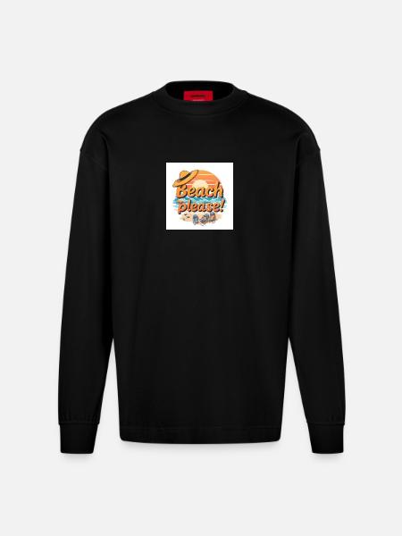 Strand Bitte Motiv - Heavyweight Oversized Organic Langarmshirt Made in EU - SOLID BLACK