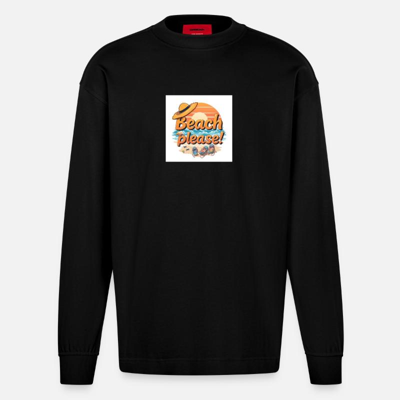Strand Bitte Motiv - Heavyweight Oversized Organic Langarmshirt Made in EU - SOLID BLACK