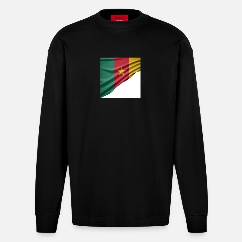 Flaggen von Kamerun - Heavyweight Oversized Organic Langarmshirt Made in EU - SOLID BLACK