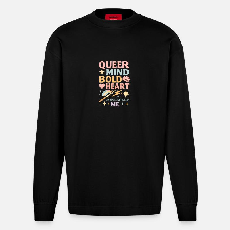 Queer Mind Bold Heart - Heavyweight Oversized Organic Langarmshirt Made in EU - SOLID BLACK