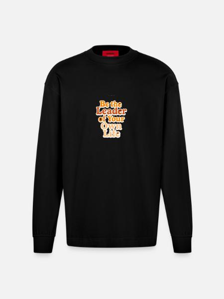 Inspirational leadership text design - Heavyweight Oversized Organic Longsleeve Shirt Made in EU - SOLID BLACK