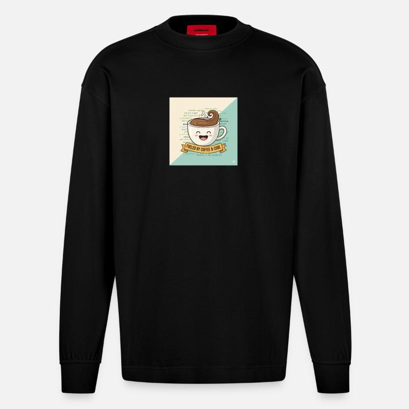 Happy Coffee Becher und Code - Heavyweight Oversized Organic Langarmshirt Made in EU - SOLID BLACK