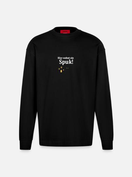 Cat house with haunted charm - Heavyweight Oversized Organic Longsleeve Shirt Made in EU - SOLID BLACK