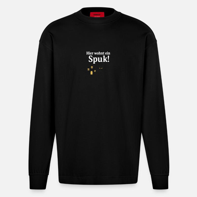 Katzenhaus mit Spuk-Charme - Heavyweight Oversized Organic Langarmshirt Made in EU - SOLID BLACK