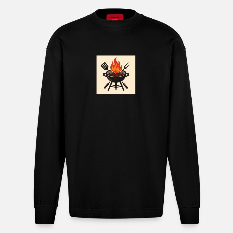 Feuriger Grillabend - Heavyweight Oversized Organic Langarmshirt Made in EU - SOLID BLACK
