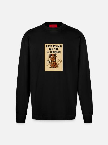 Blasierter Fuchs im Weihnachtscafé - Heavyweight Oversized Organic Langarmshirt Made in EU - SOLID BLACK