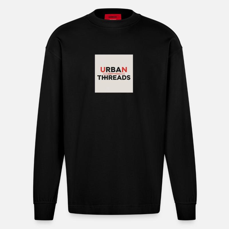 Urban Threads Logo Druck - Heavyweight Oversized Organic Langarmshirt Made in EU - SOLID BLACK