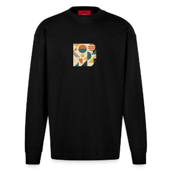 Geometric Color Tiles Pattern - Heavyweight Oversized Organic Longsleeve Shirt Made in EU - SOLID BLACK - Front