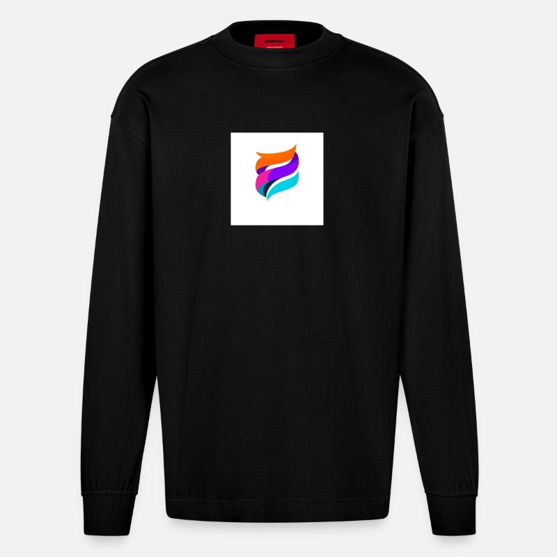Bunte Ribbon-Form Abstrakt - Heavyweight Oversized Organic Langarmshirt Made in EU - SOLID BLACK