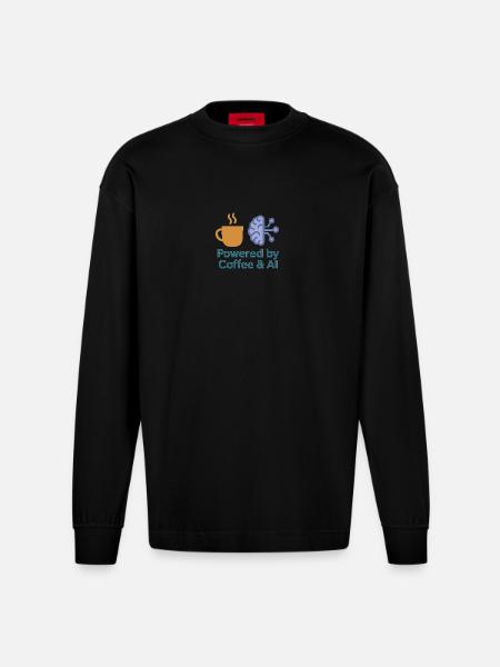 Conception de puissance Coffee AI - Manches longues bio épais oversize fabriqué en UE - SOLID BLACK