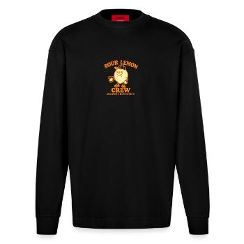 Dessin animé de citrons - Motif rétro amusant - Manches longues bio épais oversize fabriqué en UE - SOLID BLACK - Devant
