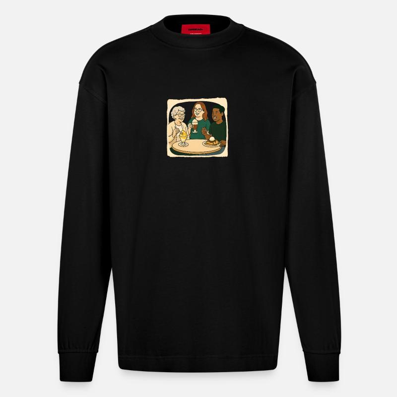 Oma Karin - im Eis Cafe - Manches longues bio épais oversize fabriqué en UE - SOLID BLACK